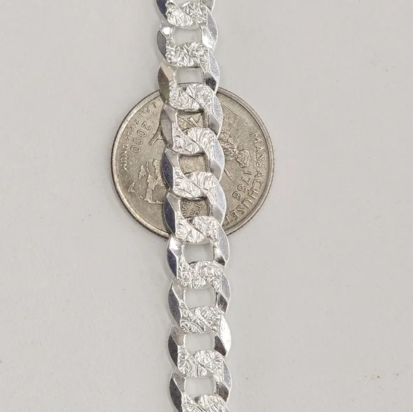925 Sterling Silver Cuban Diamond Cut Chain 9.2 mm 28 Inches